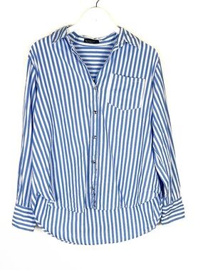Emerson Lang cotton striped blue white button up shirt top preppy size XL